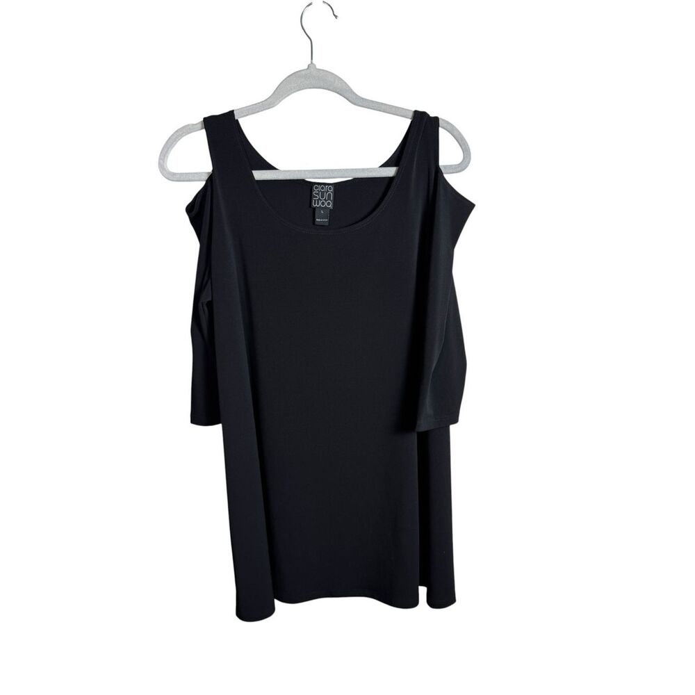 Clara Sun Woo Boxy Black Cold Shoulder Blouse Size Large Stretchy